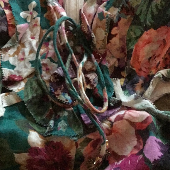 Zimmermann Allia Floral Print Cut Out Spliced Linen Mini Dress - Picture 6 of 12